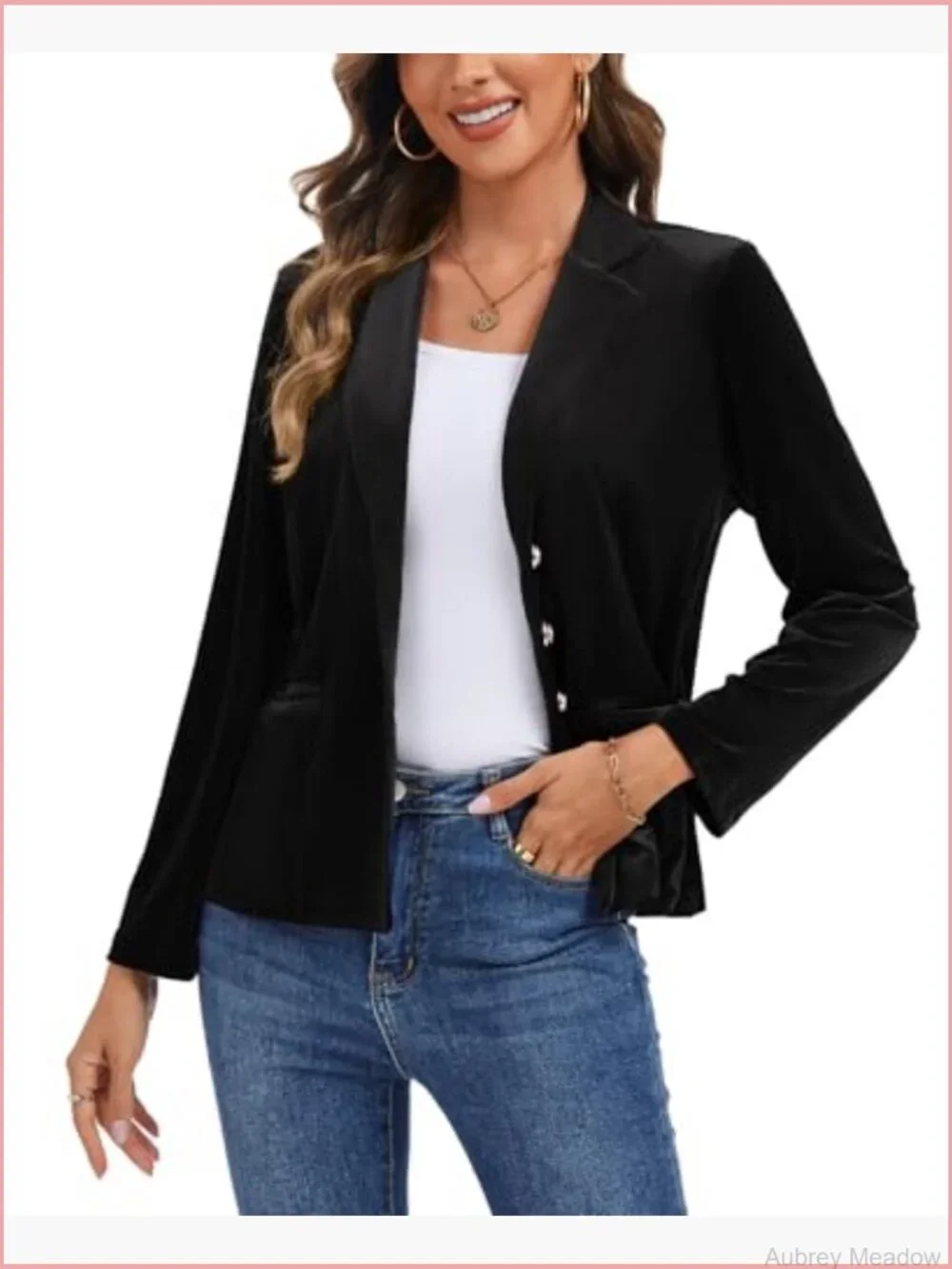 Velvet Blazer Long Sleeve Notched Lapel Button Front Tailored Suit Jacket